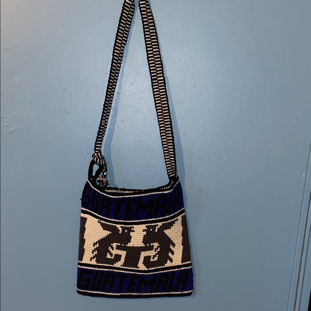 Handwoven Guatemala Blue and Black Crossbody Bag